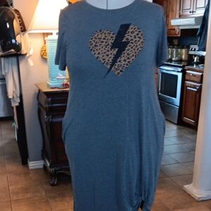 Cato Gray Dress with Leopard Heart and Lightning Bolt